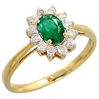 14k Gold Stone Cluster Ring, w/ 0.25 Carat Brilliant Cut Diamonds & 0.46 Carat Oval Cut Emerald Stone, 7/16