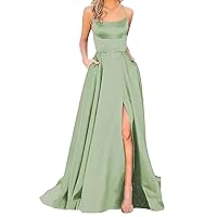 Prom Dresses Ladies Long Women Elegant Backless Long DressesCrisn Satin Spaghetti Party Prom Dress Hi Low Cocktail