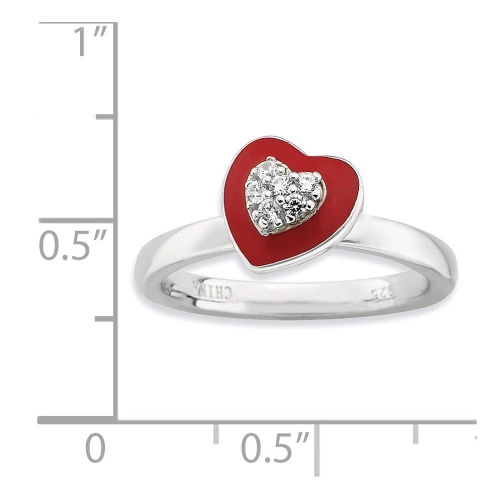 925 Sterling Silver Moveable Red Enamel Stackable Expressions Polished Enameled CZ Cubic Zirconia Simulated Diamond Love Heart Ring Size 7 Jewelry Gifts for Women