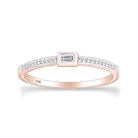 AFFY 1/10 Cttw Taper & Round Cut Diamond Engagement Wedding Stackable Band Ring in 10k Solid Gold Or 925 Sterling Silver (I-J Color, I2-I3 Clarity, 0.10 Cttw) Gift For Her