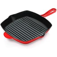 NutriChefKitchen Nonstick Cast Iron Grill Pan - 11-Inch Kitchen Square Skillet Grilling Pan, Enameled Steak w/Side Drip Spout For Electric Stovetop, Induction, Gas, Black (NCCIES47.5)