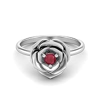 MOONEYE 3MM Round Ruby Glass Filled Gemstone 925 Sterling Silver Blossom Rose Flower Solitaire Engagement Ring For Women