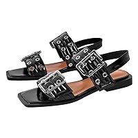 Flat Shoes with Wide Buckle Belts for Women Square Toe Patent Leather Casual Comfortable Ballerina Shoes