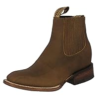 El Presidente Mens Honey Brown Chelsea Ankle Boots Leather Cowboy Western Pull On