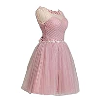 Women's Homecoming Dresses A Line Chiffon Beaded Short Prom Gowns Pink 22