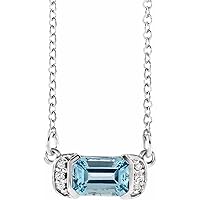 14k White Gold Emerald Natural Aquamarine 6x4mm 0.02 Carat Diamond I1 G h 16 Inch Polished and .02 Jewelry Gifts for Women