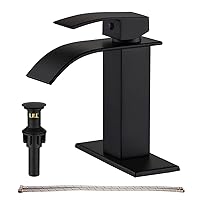 Black Bathroom Faucet Waterfall Single Handle Bathroom Sink Faucet with Metal Pop-up Drain, Bathroom Faucet One Hole or 3 Hole with Deck Plate