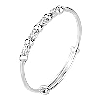 cxwind 925 Sterling Silver Bead Spinner Bangle Bracelet Women Girls Anxiety Freely Unzip Tools Open Adjustable Inspirations Jewelry Gift (04)