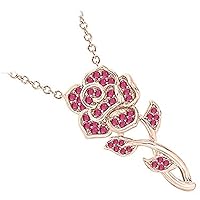 Created Round Cut Gemstones 925 Sterling Silver 14K Rose Gold Finish Diamond Beautiful Rose Flower Pendant Necklace for Women's & Girl's