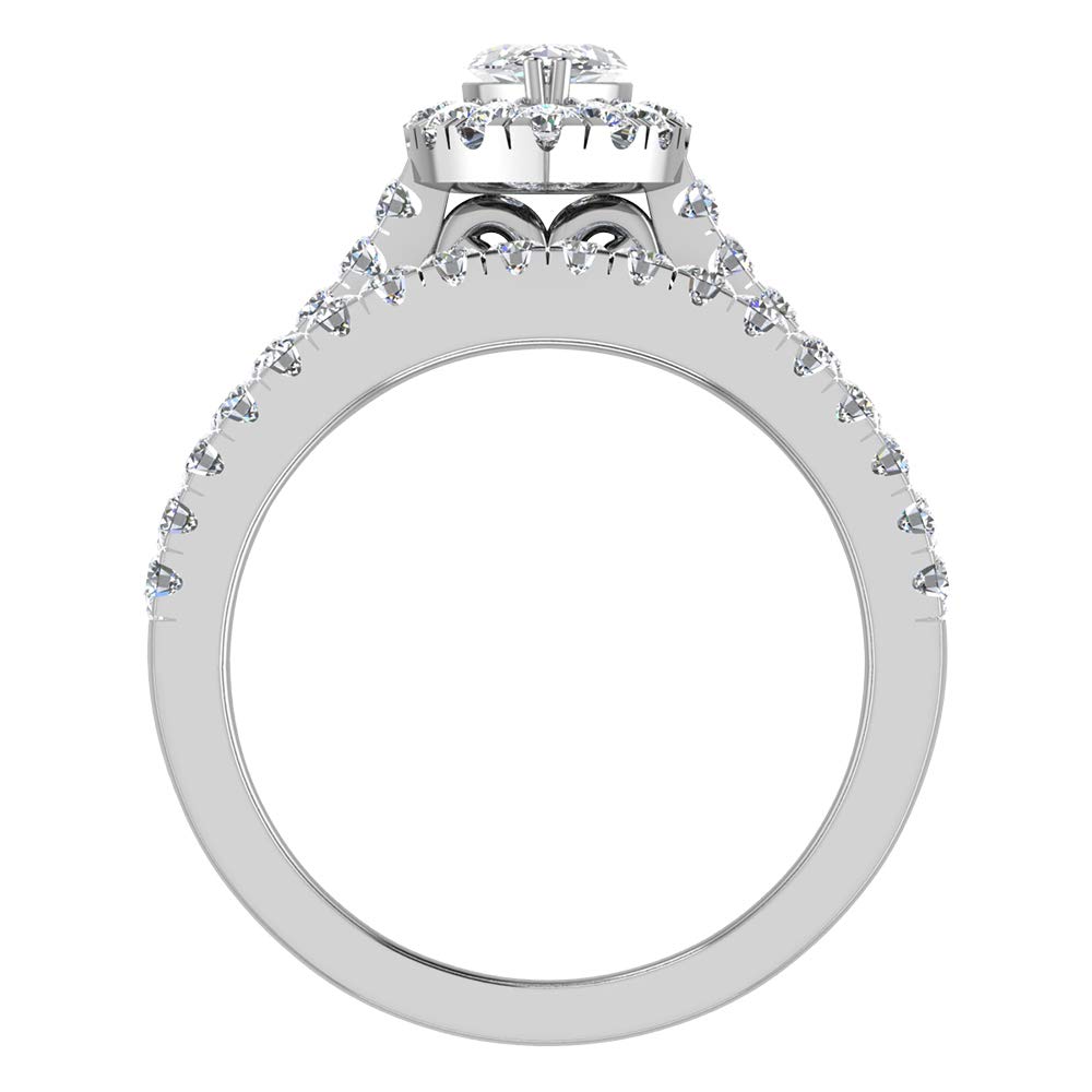 Marquise Cut Halo Diamond Wedding Ring Set 1.25 Carat Total 14K Gold