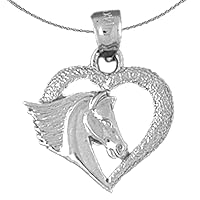 Gold Heart With Horse Necklace | 14K White Gold Heart With Horse Pendant with 18
