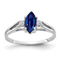 Solid 14k White Gold 8x4mm Marquise Sapphire Blue September Gemstone Diamond Engagement Ring (.04 cttw.)