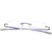 Rimless Clear Bifocal Reading Glasses Spring Hinge Blue Light Blocking Readers for Men and Women Eyewear Far Near