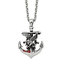 31mm Chisel Stainless Steel Polished and With Red Crystal Eagle Nautical Ship Mariner Anchor Pendant a Cable Chain Necklace 24 Inch Jewelry for Women
