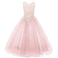 Gold Lace First Communion Dresses Tulle Flower Girl Princess Gown