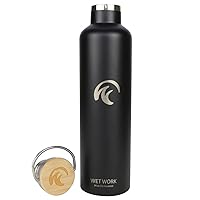 Stainless Steel Water Bottle for Hot and Cold Drinks - Double Wall Insulated Thermos for Water, Soda, Coffee, Tea with Wide Mouth, Metal Handle, Bamboo Top - Great for Travel, Hiking, Camping