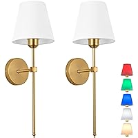 Battery Operated Wall Sconces Set of 2,with Remote Control Dimmable Indoor Wireless Wall Lighting Fixtures，Fabric Shade Rechargeable Wall Sconce for Farmhouse Bedroom Wall Decor(Color : Gold)