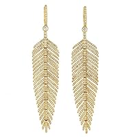 Indi Gold & Diamond Jewelry 1.00Ct Round Cut Created White Diamond Leaf Beautiful Drop & Dangle For Women's Earring 14K Yellow Gold Finish