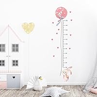 Cartoon Rabbit Pink Balloon Height Chart Sticker, Growth Height Chart Measurement Removable Wall Sticker Decal, Children Kids Baby Home Room Nursery DIY Decorative Adhesive Art Wall Mural