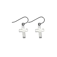 Hypoallergenic Titanium Natural Mother of Pearl cross earring, lightweight, skin friendly jewelry for sensitive ears by Bedrock Jewelry