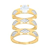 14k Two tone Gold CZ Cubic Zirconia Simulated Diamond His & Hers Trio Ring Set Measures 6.5mm Long Jewelry for Women