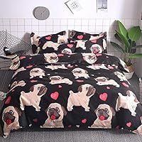 2018 New Cartoon Print Vivid Dog Bedding Set Black Duvet/Quilt Cover Pillowcase Pug Dog Animal Home Textile Suitable Kids 3/4pcs Set (Size : US Queen 3pcs)
