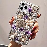 Sparkly Girly Phone Case for Google Pixel 6A with Glass Screen Protector [2 Pack],Diamonds Handmade Women Shockproof Protective Cover & Crystals Lanyard (Bottle Flowers)