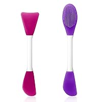 Silicone Face Mask Brush, 2 Pack Reusable Double-End Facial Mask Applicator Washable Beauty Spatula Tools for Clay, Cream, Gel, And Mud Facial Masks, Gentle Exfoliating Deep Pore Cleansing, Detachable