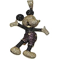 DTJEWELS 3.25 Ct Multi Color Round Cut Diamond Cartoon Mickey Mouse Charm Pendant 14K Yellow Gold Over Sterling Silver