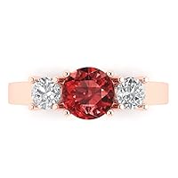 Clara Pucci 1.50 ct Round Cut Solitaire 3 stone Genuine Natural Red Garnet Engagement Promise Anniversary Bridal Ring 18K Rose Gold
