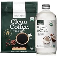 Natural Force Organic Dark Roast Clean Coffee + Organic MCT Oil Bundle – 100% Pure Coconut MCTs & Mold & Mycotoxin Free Coffee – Non-GMO, Keto, Paleo, and Vegan - 12 Oz and 16 Oz