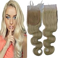 8A Brazilian Huamn Hair Blonde #613 4X4 Free Part Body Wave Lace Closure 130% Density with Baby Hair 14inch
