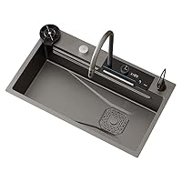 Kitchen sink button waterfall water temperature display stainless steel multifunctional sink hand wash basin (29.5x17.7x9inches)