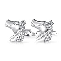 Western Cowboy Equestrian Gift Thoroughbred Horse Shirt Cufflinks For Men Executive Bullet Hinge Back Silver Tone Stainless Steel