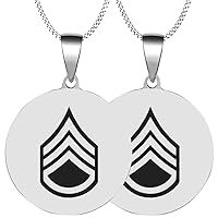 2PCS Solid Steel Engraved E 6 Staff Sergeant Rank Ssg Or 6 E6 Us Army Matte1 Mens Womens Pendant Necklace Chain