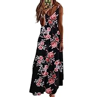 Maxi Dresses for Women Sleeveless V-Neck Strap Plus Size Dress Printed Casual Loose Dresses