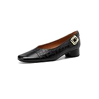 TinaCus Genuine Leather Women's Square Toe Handmade Low Heels Slip On Retro Loafers Shoes