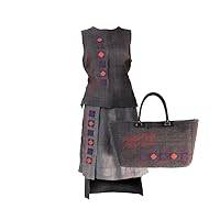 Best Price Women's Dress of Thai Traditional Silk with Canva Bag Short Sleeve from Handmade Clothing in Thailand Grey