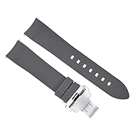 CURVED END SILICONE RUBBER STRAP 18MM19MM 20MM 21MM 22MM 24MM COMPATIBLE WITH OMEGA SEAMASTER Black With Silver - 18mm
