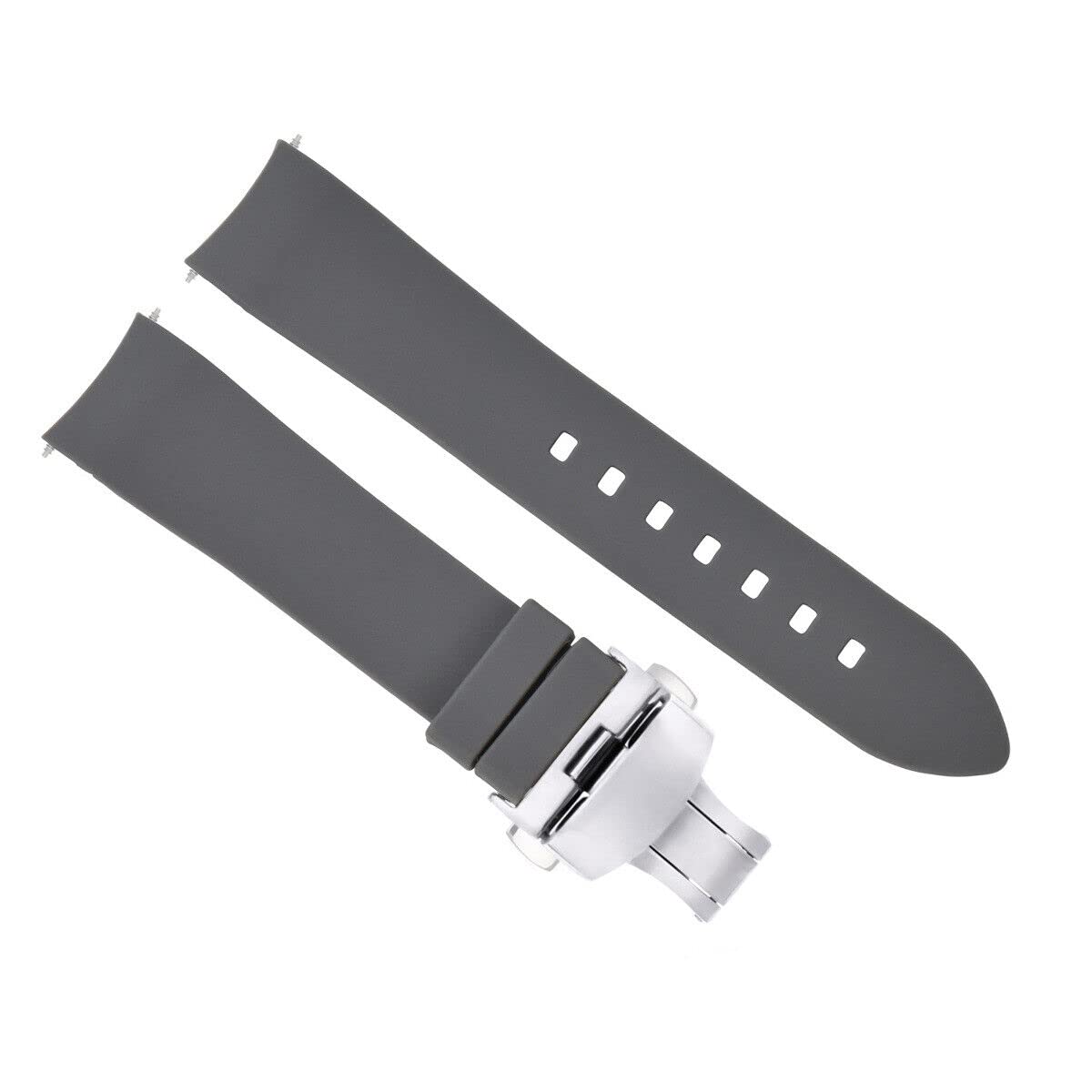 Ewatchparts CURVED END SILICONE WATCH BAND RUBBER STRAP 18MM 19MM,20MM 21MM 22MM 24MM +CLASP Black With Silver - 18mm