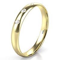 10K White/Yellow/Rose Gold 3 Diamond 3MM Dome Wedding Anniversary Band Ring