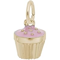 Rembrandt Cupcake Charm w/Pink Enamel - Metal - 10K Yellow Gold