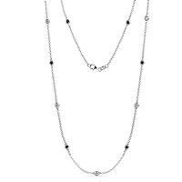 11 Station Red Garnet & Natural Diamond Cable Necklace 0.85 ctw 14K White Gold. Included 18 Inches Gold Chain.