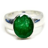 Choose Your Gemstone Astrology and Astronomy Birthstone Rings Sterling Silver Oval Shape Emerald Stone Handmade Ring Lightweight Office Wear Everyday Gift Jewelry US Size 4 to 12