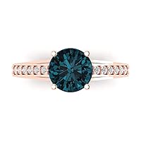 2.31 ct Round Cut cathedral Solitaire Natural London Blue Topaz Accent Anniversary Promise Engagement ring 18K Rose Gold
