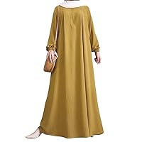 IBAKOM Abay for Women Shiny Self Tie Modest Muslim Dress Ramadan Eid Prayer Clothes Dubai Islamic Jalabiya Arabian Jilbab