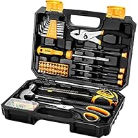 DEKOPRO General Household Hand Tool Kit with Plastic Toolbox Storage Case, All Purpose Home Tool Kit Includes Essential Tools for Office College Repairs, 50 Piece