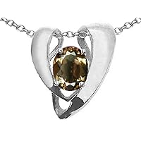 Tommaso Design Solid 14k Gold Large Open Floating Heart Pendant Necklace Enhancer with Oval Big Stone