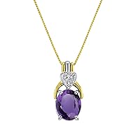 Rylos Necklaces For Women 14K Yellow Gold - Amethyst & Diamond Pendant Necklace 9X7MM Color Stone Gemstone Jewelry For Women Gold Necklaces For Women