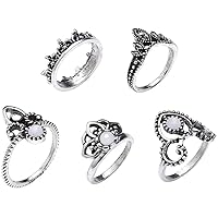 5 pcs Women Vintage Knuckle Rings set Hollow Flower Crown Joint Knuckle Nail Ring set Fashion